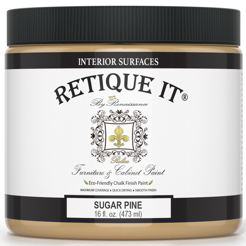 Retique It® furniture and cabinet paint in a quart container, Sugar Pine color, ideal for restoring and updating wood furniture.