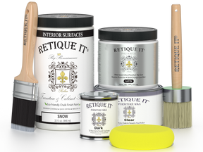 Retique It® furniture and cabinet paint in quart size, Snow color, showing smooth, freshly painted wooden furniture surface.