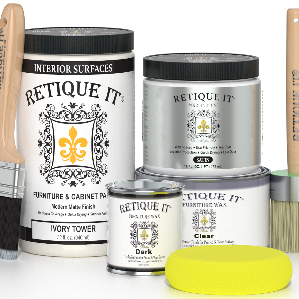 Retique It® Renaissance Furniture Paint in Ivory Tower, poly kit, shown on a furniture piece for a smooth, elegant finish.