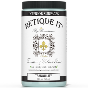 Retique It® Tranquility furniture and cabinet paint in a quart container, showcasing a smooth, finished surface ready for furniture use.