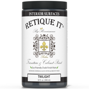 Retique It® furniture and cabinet paint in Twilight quart, showcasing smooth, even coverage on a wooden surface.