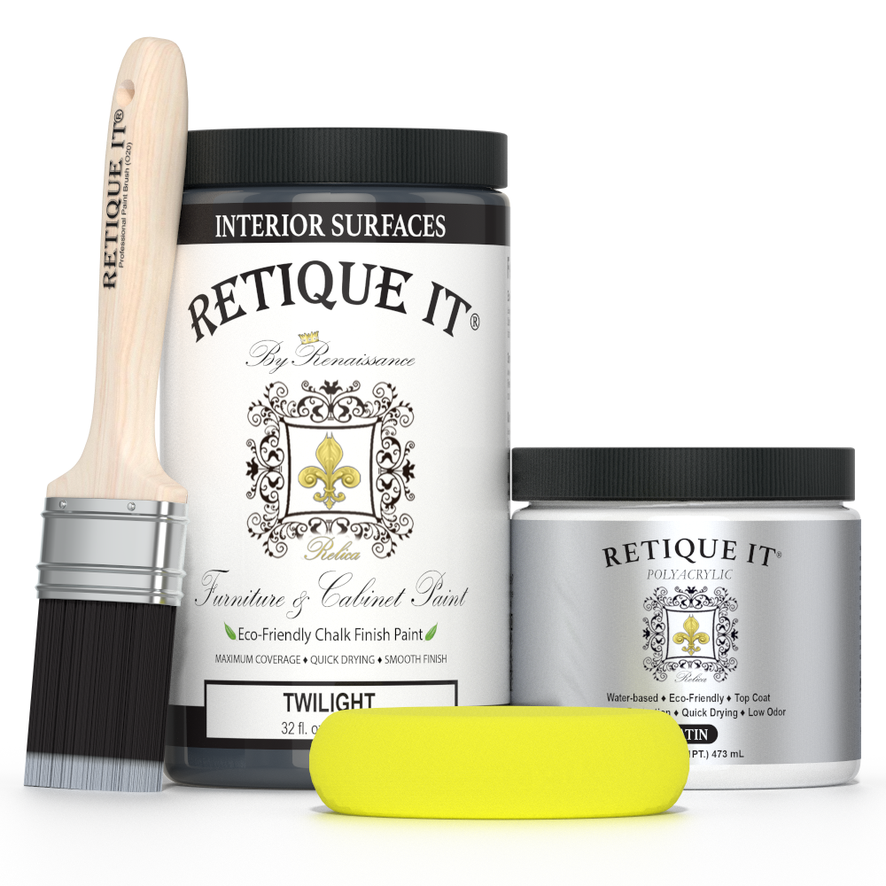 Retique It® furniture and cabinet paint in Twilight quart, showing a smooth, painted wood surface with a modern finish.