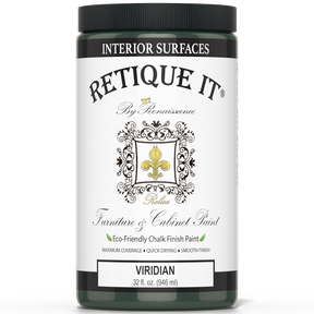 Retique It® Viridian furniture and cabinet paint in a quart container, ready for interior furniture refinishing and cabinet projects.