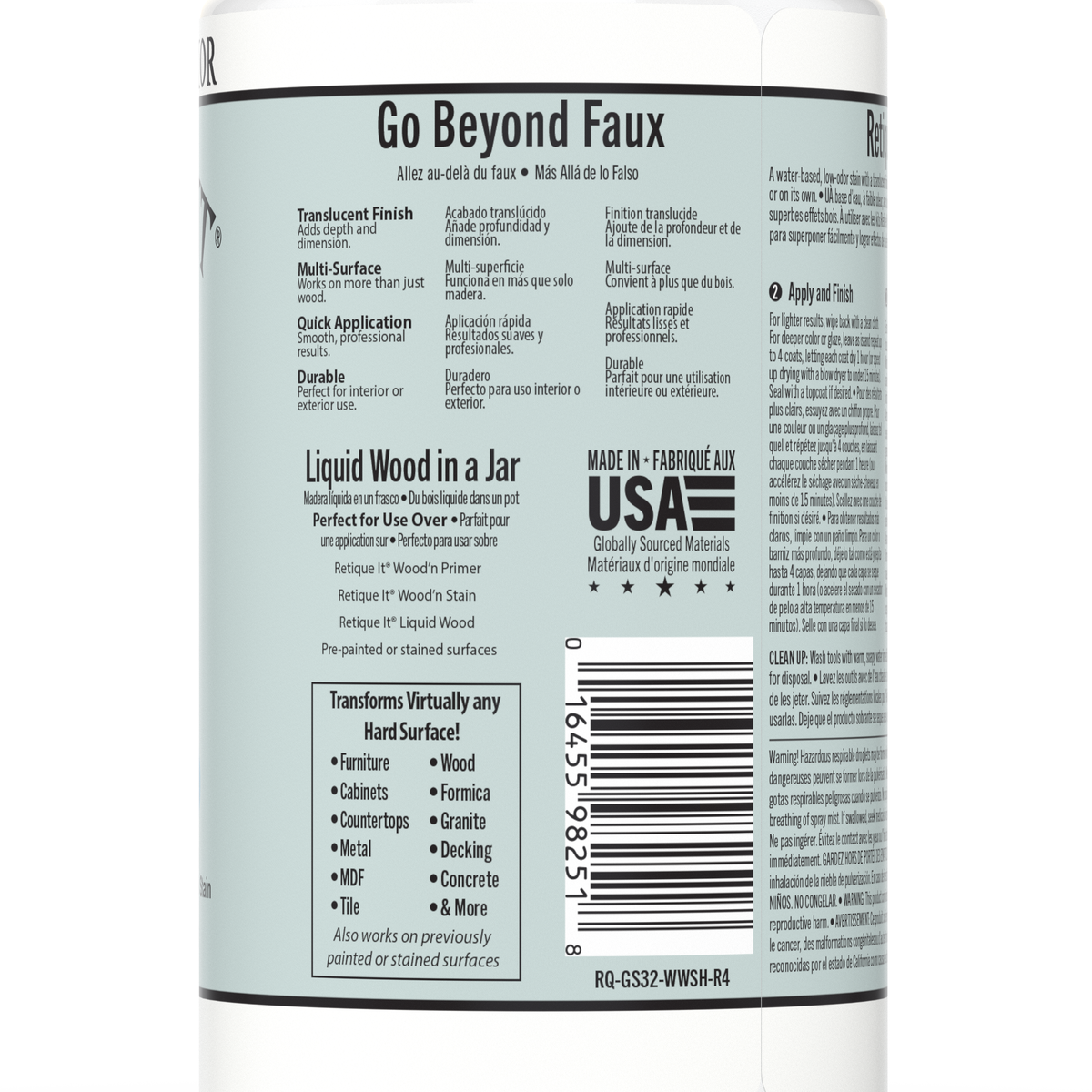 Retique It® White Wash Gel Stain applied on wood surface, showcasing a smooth, light-colored finish for furniture or cabinetry.