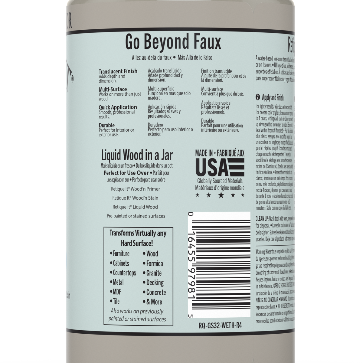 Retique It® Weathered Wood Gel Stain applied to wood surface, showcasing the textured, aged finish for furniture or décor projects.