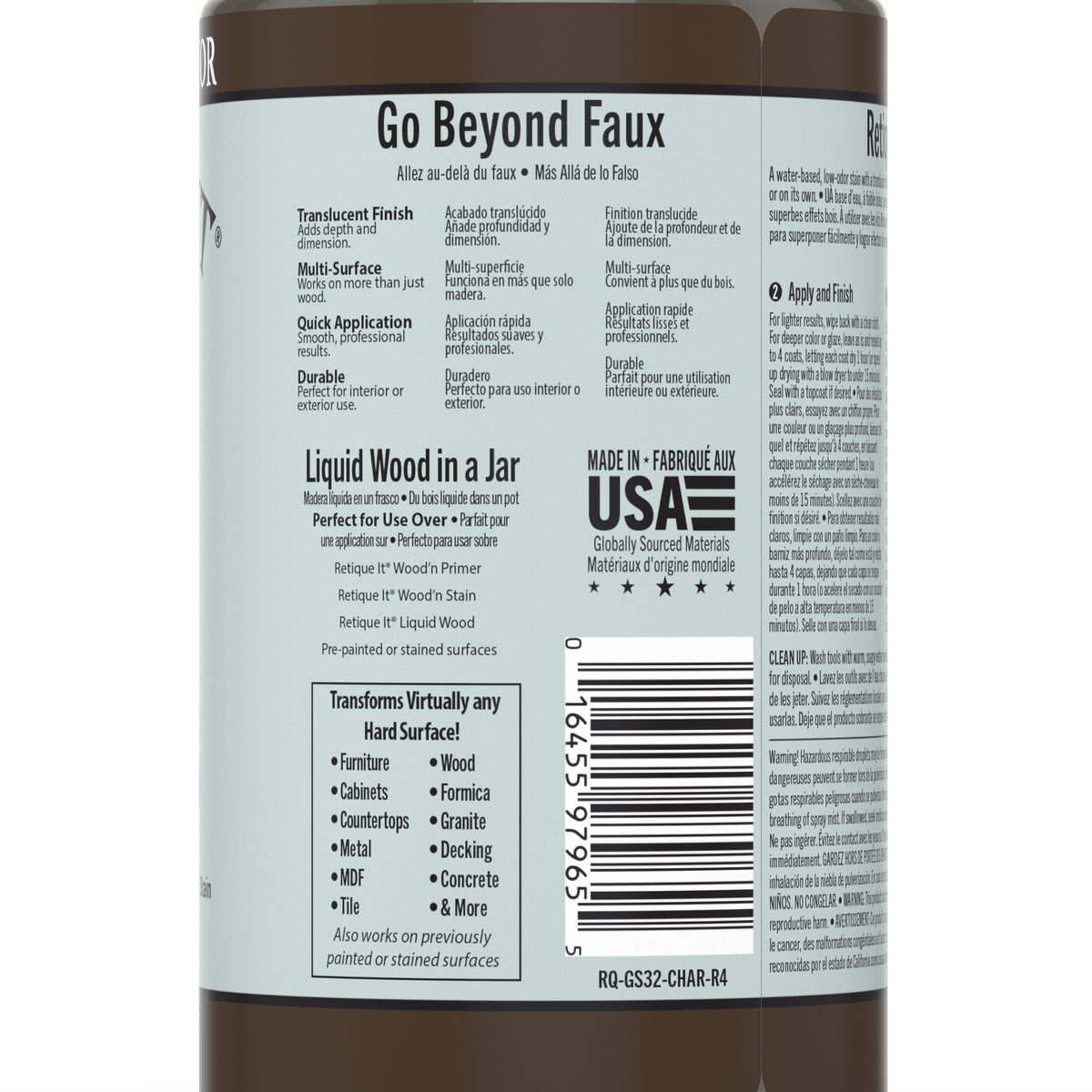 Retique It® Gel Stain in Charcoal, showcasing a smooth application on wood surface with rich, dark finish.