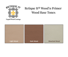 Retique It Universal Liquid Wood Kit in Dark Wood with primer and swatches for wood finishing and staining projects.