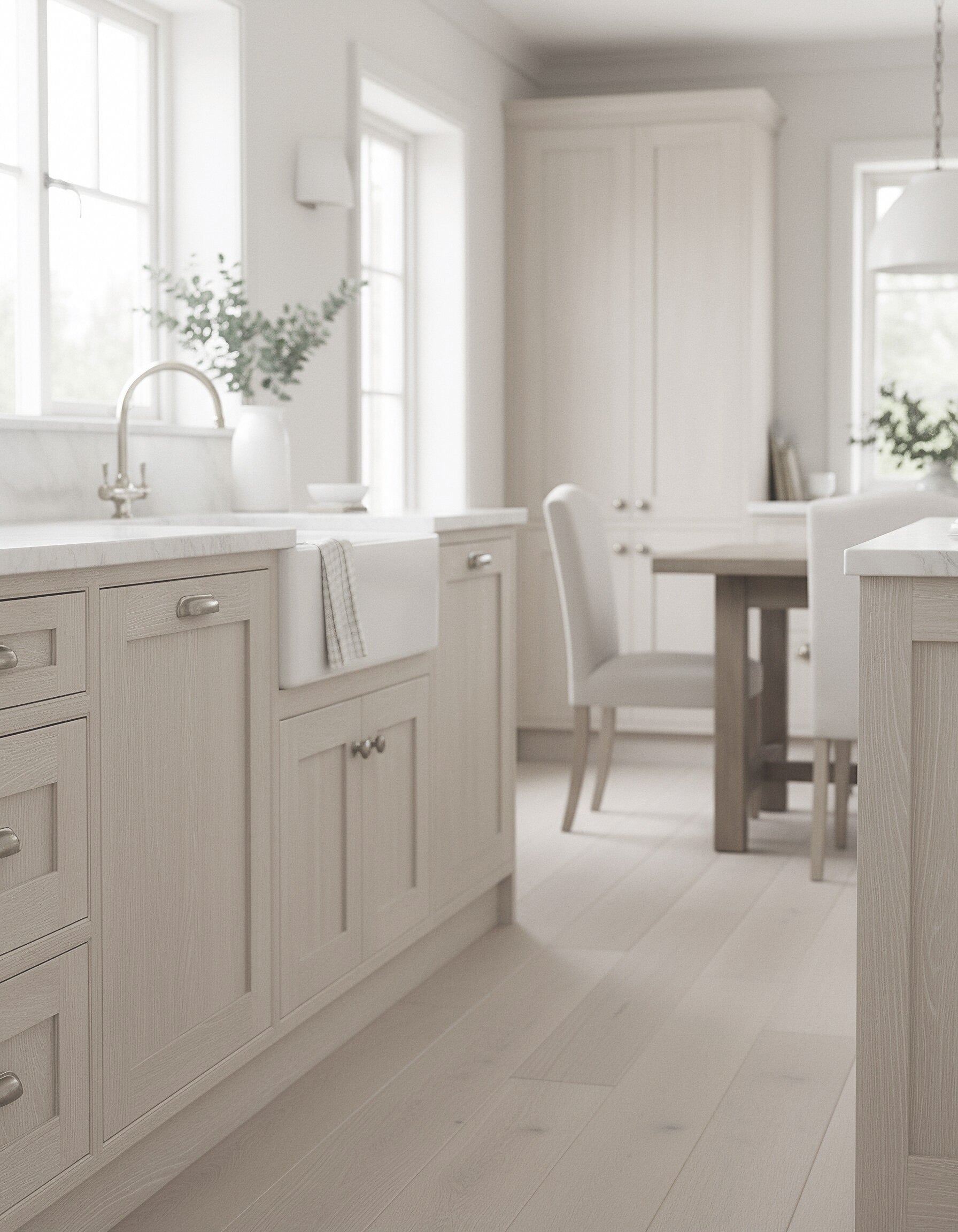 Retique It® Wood'n Cabinet Kit with 24 grained white wash stain for a rustic, painted wood kitchen cabinet appearance.